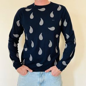 Sun68 crew neck wool cotton blend printed sweater top